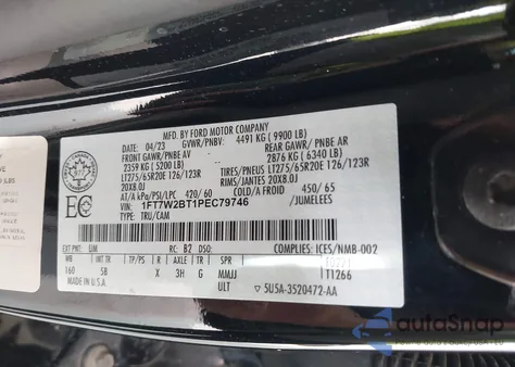 2023 Ford F-250 Lariat z USA, uszkodzony, nr VIN 1FT7W2BT1PEC79746